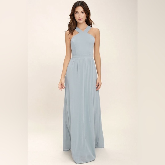 NEW Lulus Air of Romance Light Blue Lined Flowy Drapey Maxi Dress, XL - Picture 1 of 8